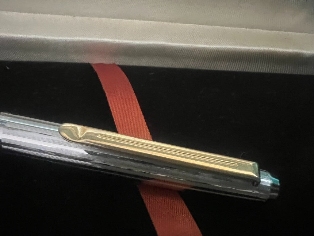 🔴 LALEX penna sfera corpo cromato a righe italiana scrive vintage