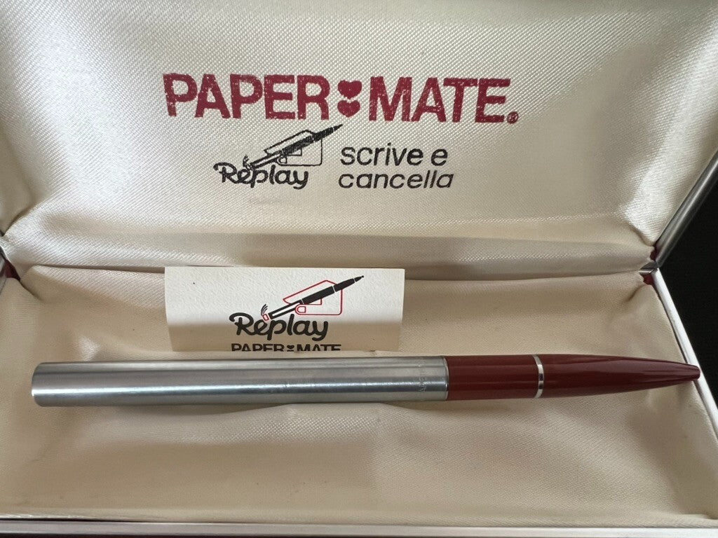Papermate Stylo-Plume Sphère Replay Chrome Rouge Écrit Avec Boîte Vintage 