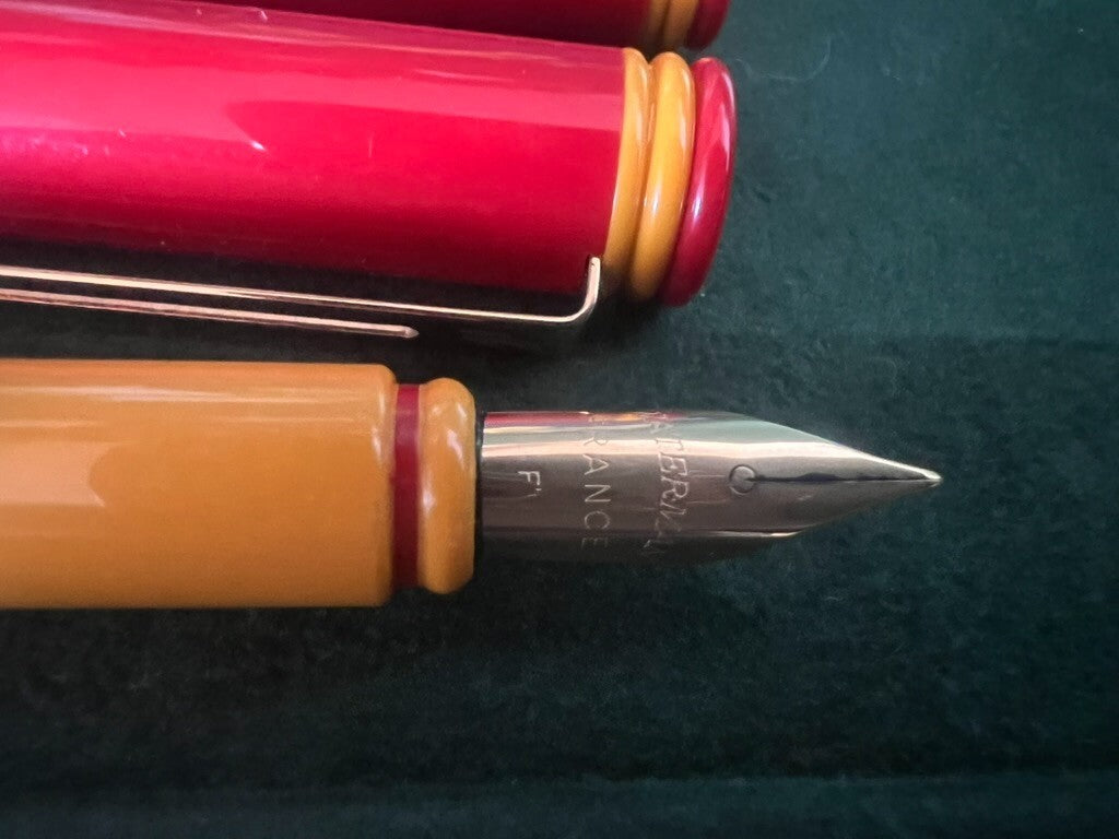 🔴 WATERMAN penna stilografica E sfera ROSSE F cofanetto vintage 2 PENNE