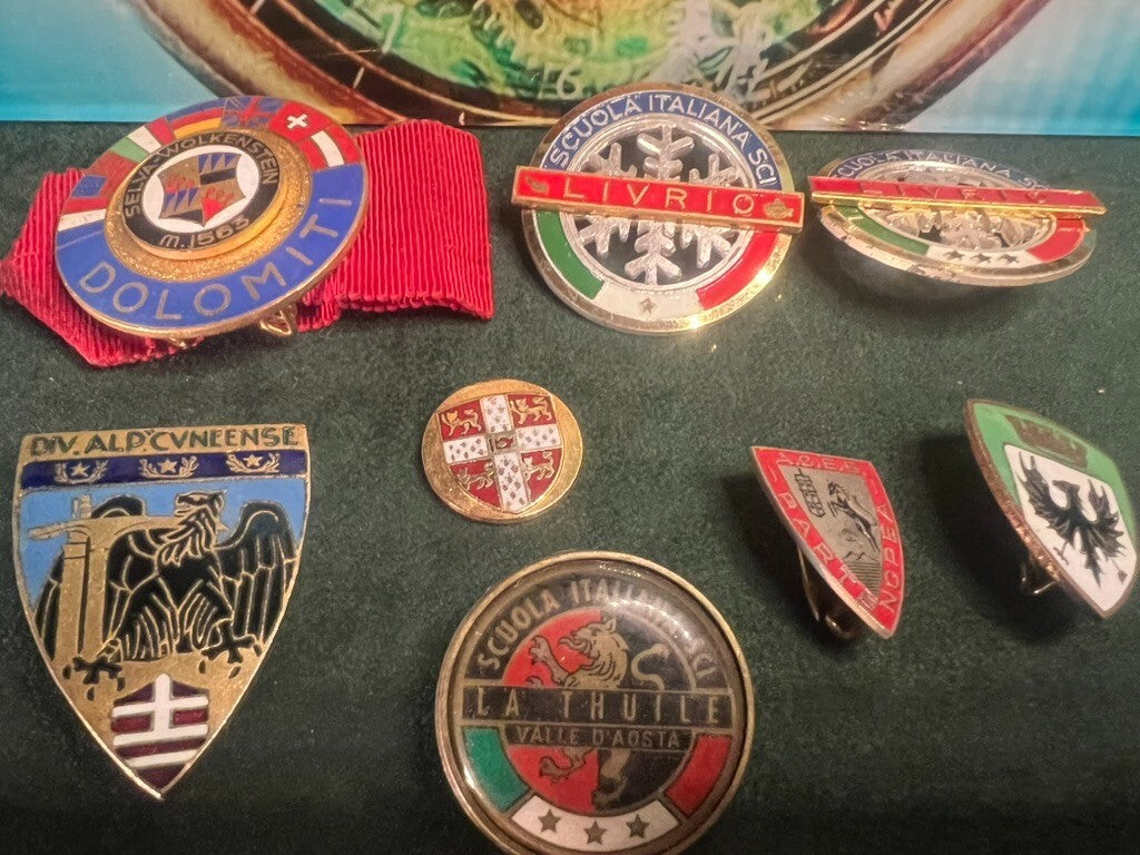 🔴 Medaglie SCI SPORTIVE DOLOMITI coccarde al merito metallo vintage LOTTO