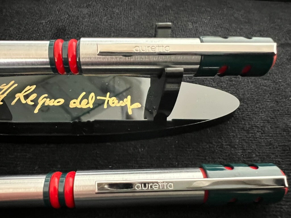 🔴 AURETTA Kugelschreiber von Aurora Club, verchromt, rot und blau, Vintage-Etui, 70 