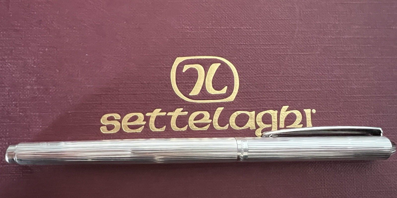 🔴 SETTELAGHI penna stilografica ARGENTO MASSICCIO 925 righe cartuccia scrive 5