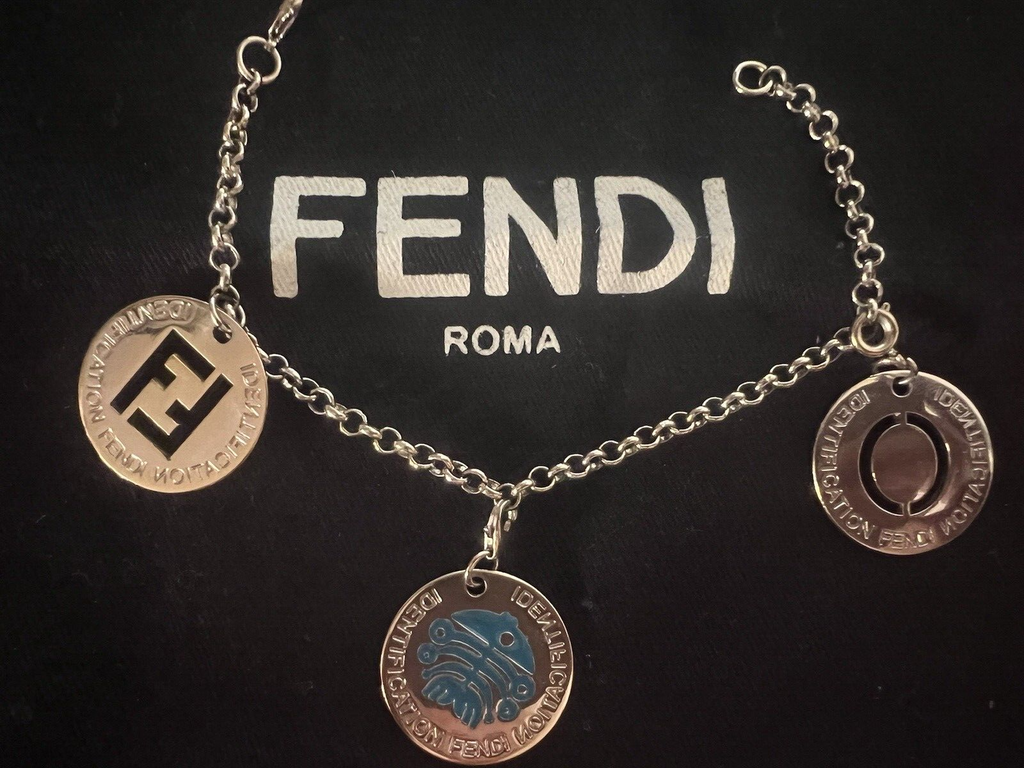 FENDI Identification Bracelet Charm Monogram Heart 