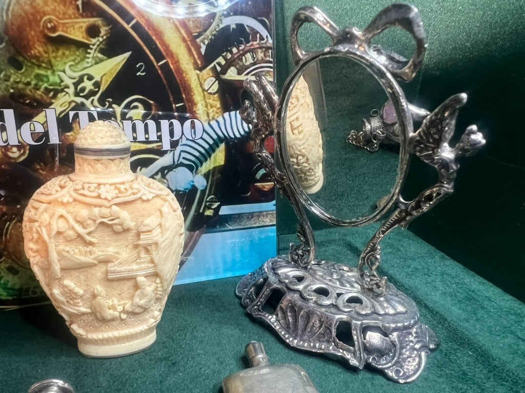 🔴 Porta PROFUMI ESSENZE da borsa toilette con specchio 5 PEZZI vintage