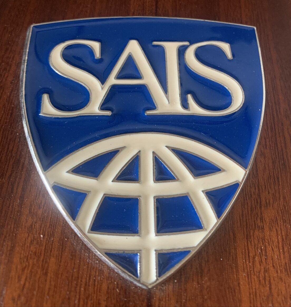 🔴 Wappen SAIS Holzschild JOHNS OPKINS INTERNATIONAL STUDIES Emaille-Anwendung 