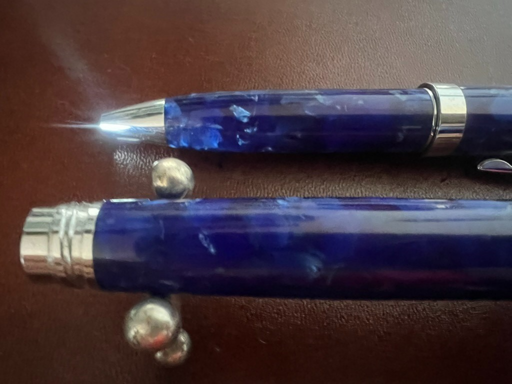 🔴 NIJI penna stilografica e sfera BLU RESINA IRIDESCENTE scrivono con astuccio