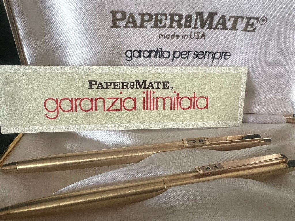 🔴 PAPERMATE penna sfera e matita meccanica metallo dorate mai usate vintage