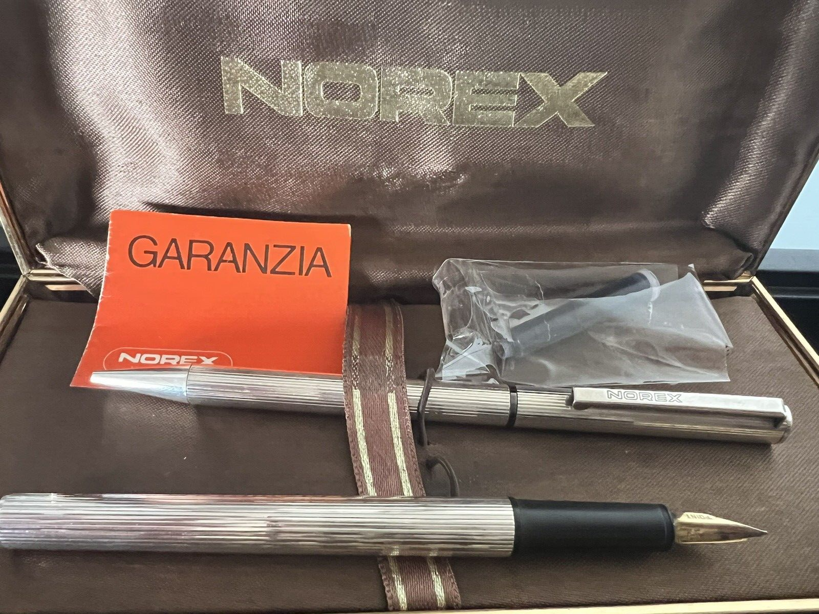 🔴 NOREX penne stilografica ARGENTO MASSICCIO 925 pennino ORO + sfera garanzia