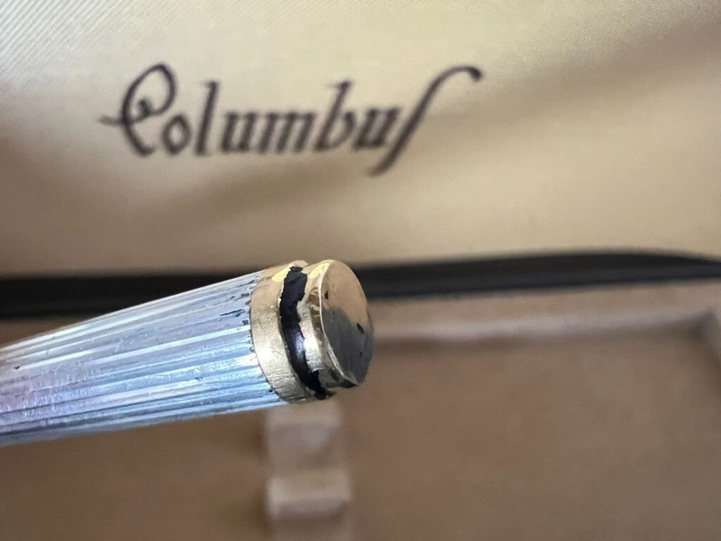 Columbus Stylo-Plume Sphère Argent Massif 925 Rayé À Bas Relief Vintage 1970
