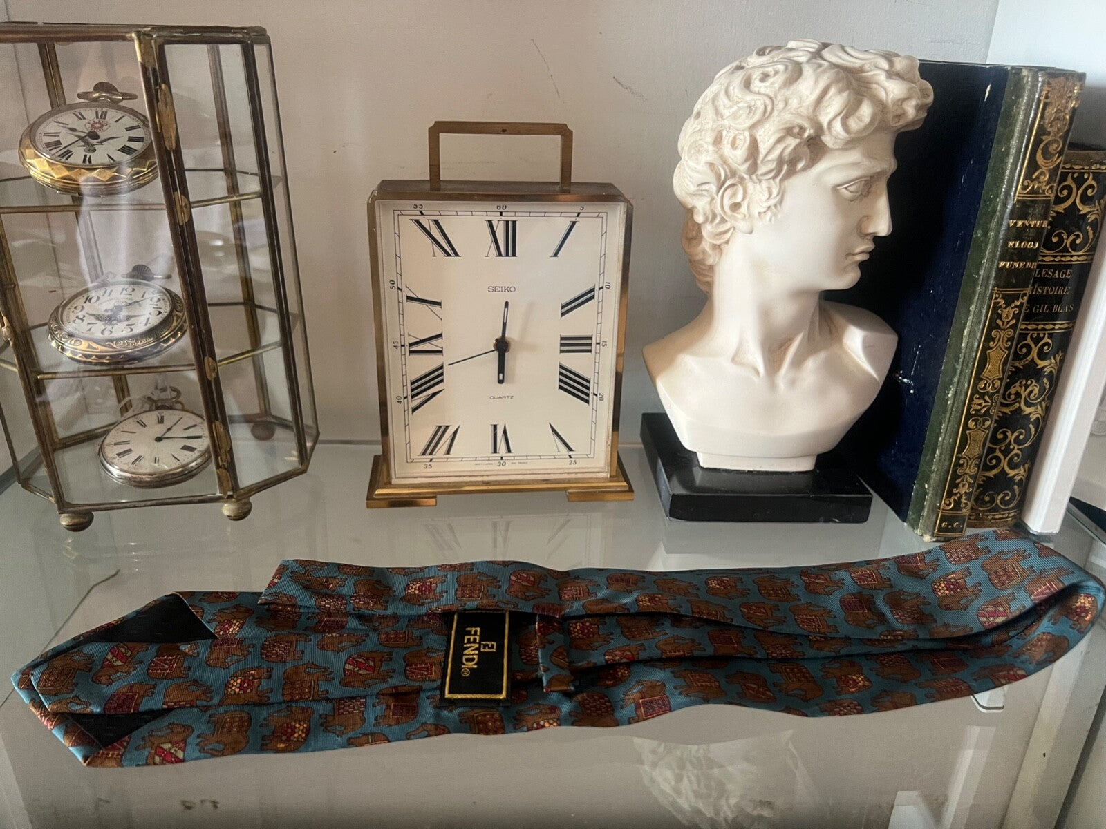FENDI Cravate Homme Blue Silk Avec Éléphants Classique Italienne Umschlag 