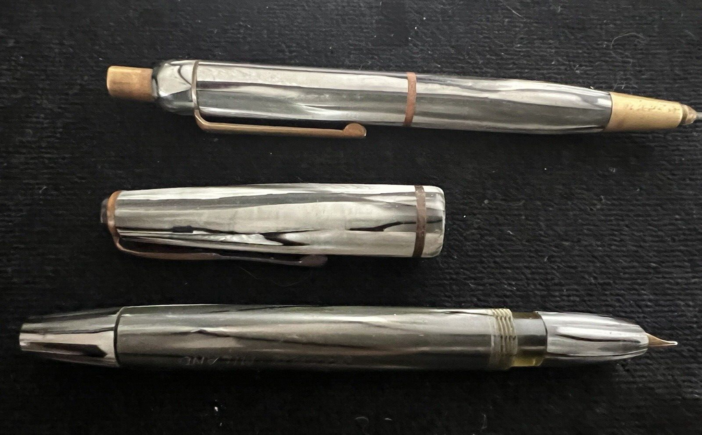 🔴 SILPA penna stilografica CELLULOIDE pennino ORO e Matita meccanica ANTICHE 30