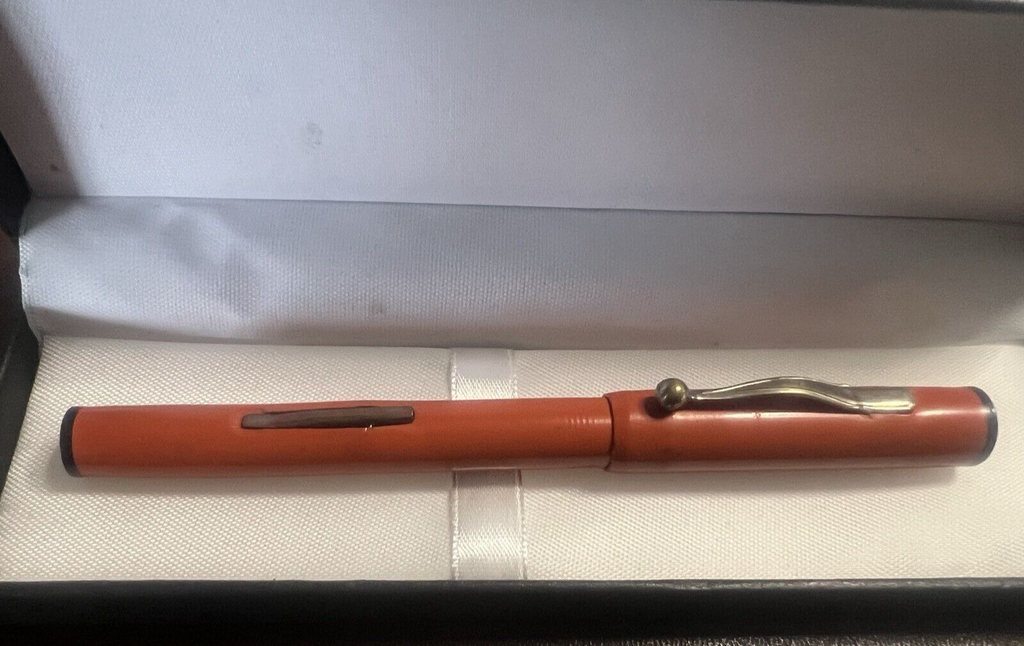 🔴 Penna stilografica ARANCIONE a leva scrive vintage 1930