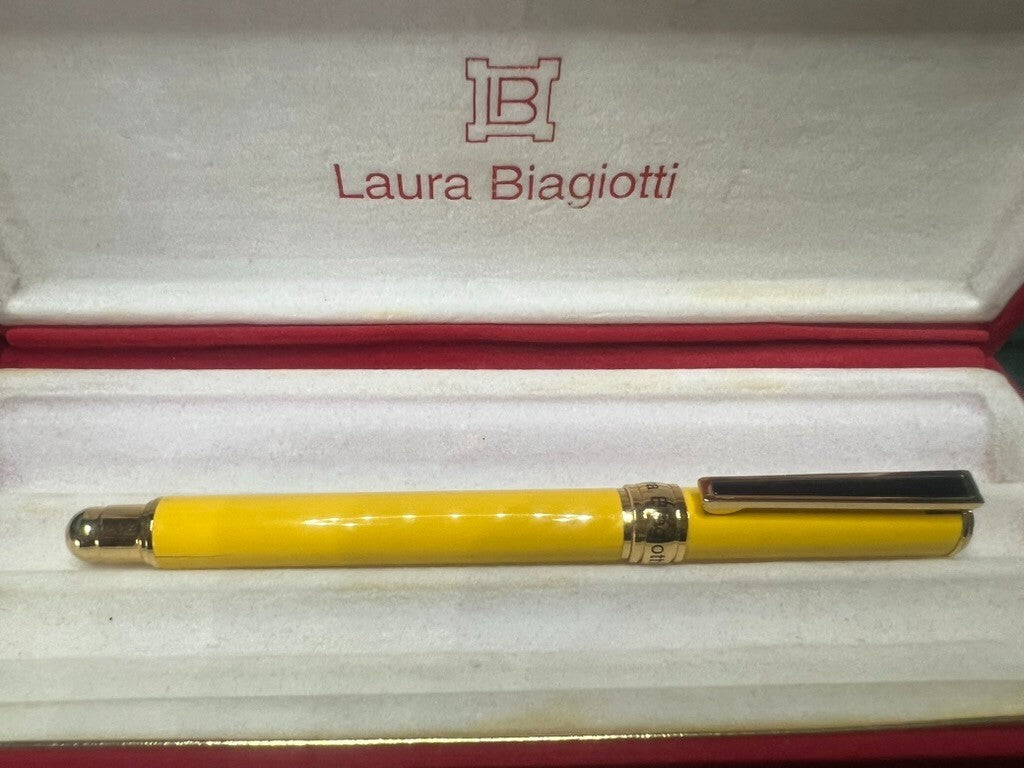 Laura Biagiotti Stylo-Plume Stylo à Plume Laque Jaune Iridium 6 Nouvelle