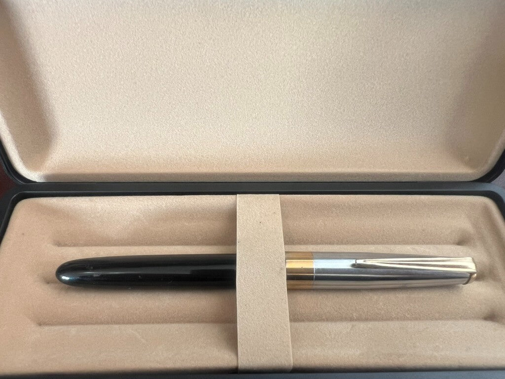 🔴 Penna stilografica nera pistone pennino aerodinamico ORO scrive vintage C