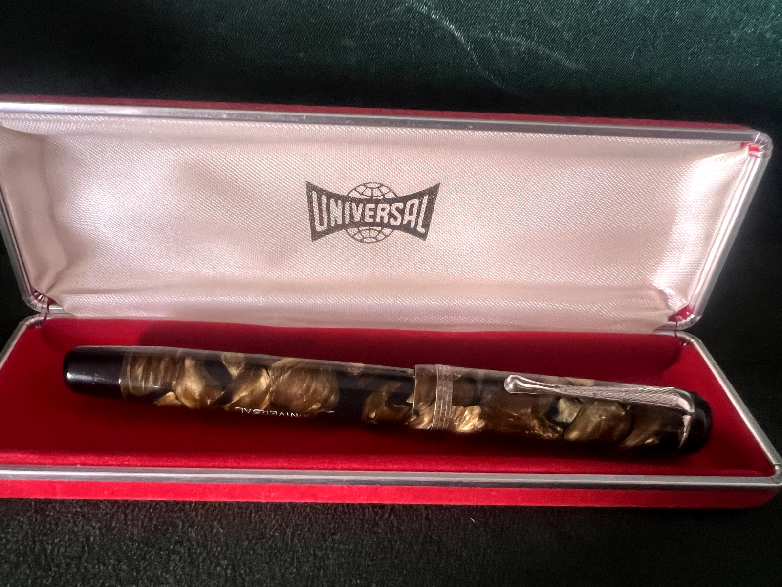 🔴 UNIVERSAL penna stilografica celluloide con pulsante scrive vintage 1940