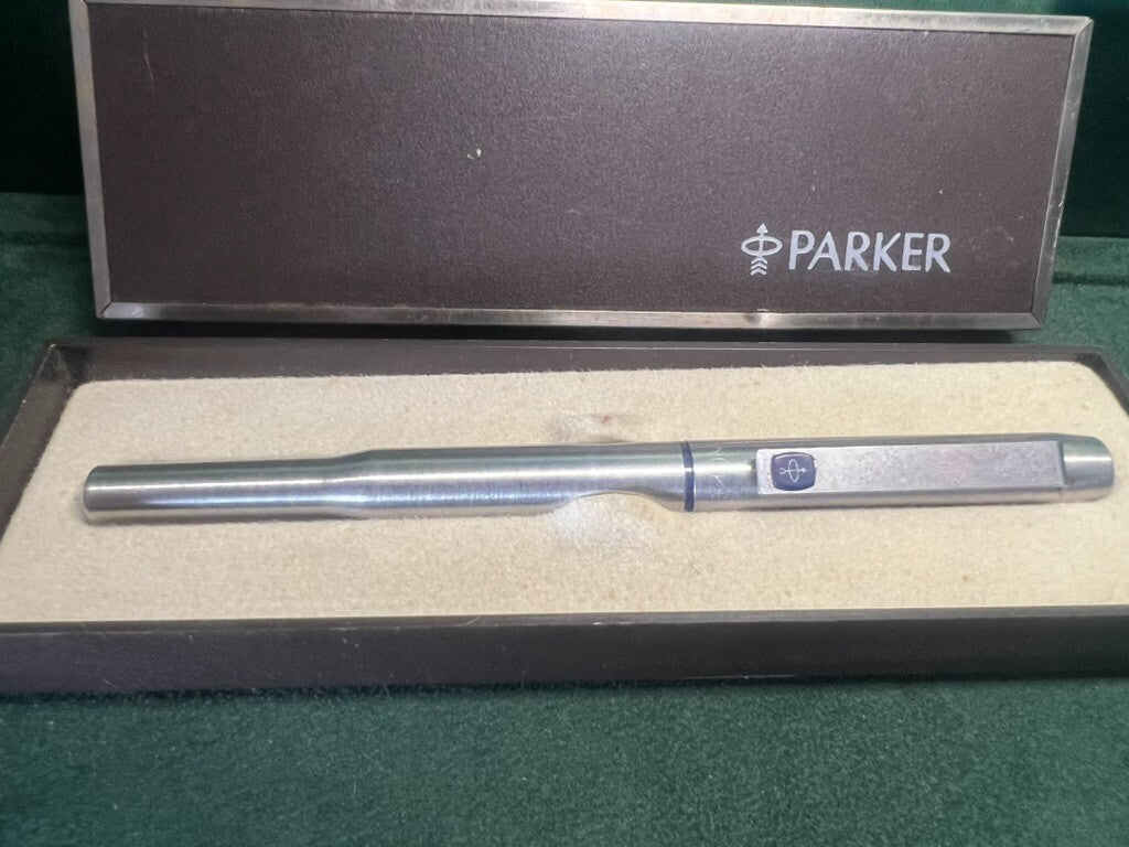 🔴 PARKER penna stilografica 25 cromata sigillo BLU a cartuccia vintage 1970