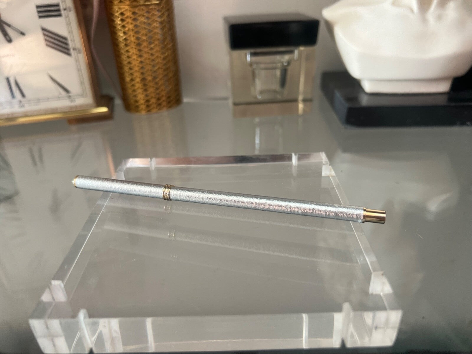 Clap Stylo-Plume Sphère Métal Martelé Très Mince Remplacer Recharge Vintage