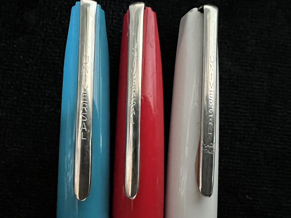 Universal Pens Fountain Piston Red Light Blue White Vintage '70 3PENNE