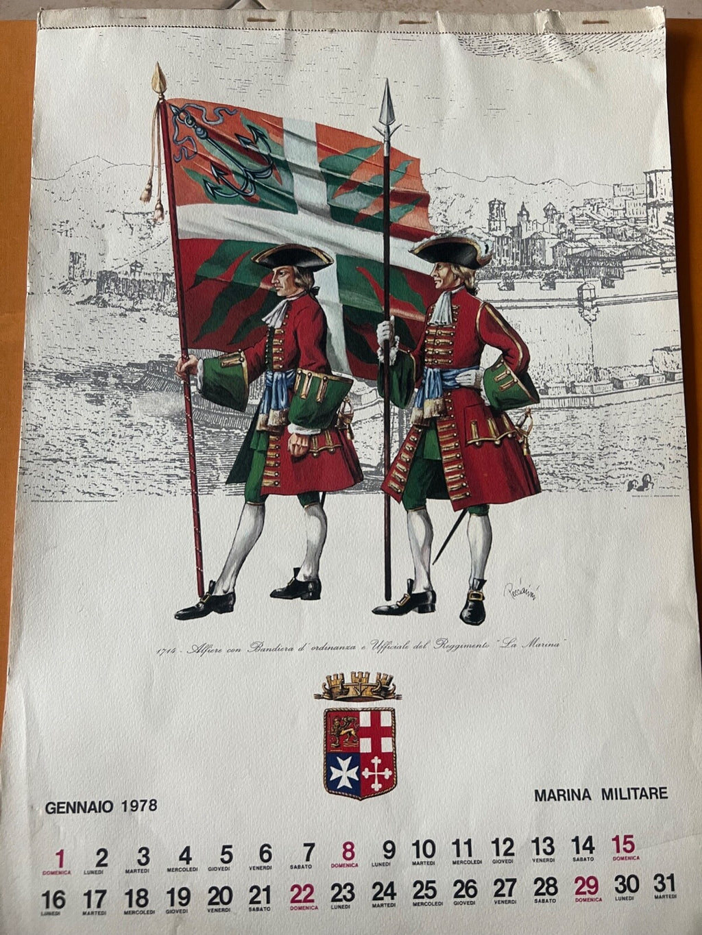 🔴 ITALIAN NAVY 1978 calendar prints of Italian navy uniforms before the unification 