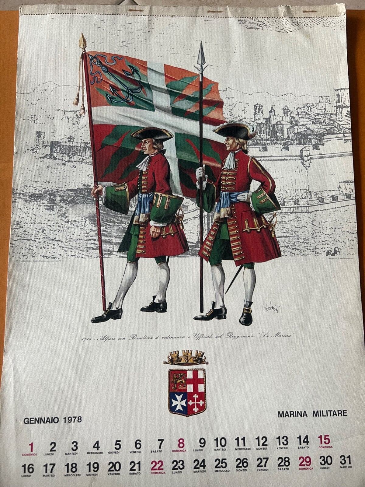 🔴 Kalenderdrucke der italienischen Marine von 1978 mit Abbildungen von Uniformen der italienischen Marine vor der Einigung 