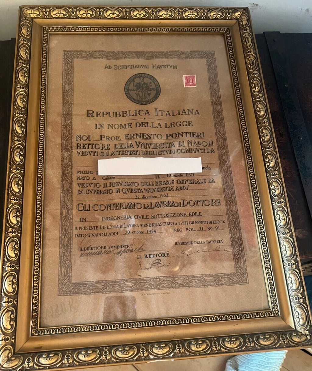 Graduation Republic Italian Engineers Civil Construction Napoli 1954 Original