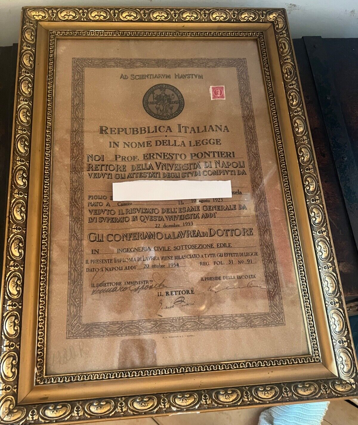 Graduation Republic Italian Engineers Civil Construction Napoli 1954 Original