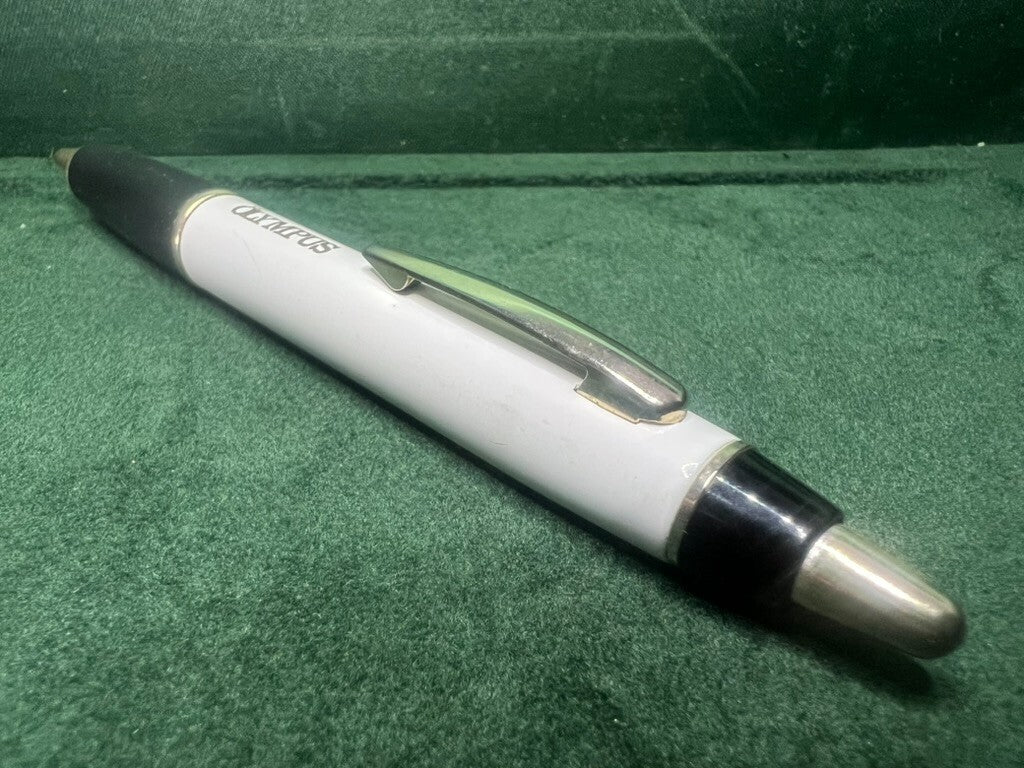 🔴 OLYMPUS penna sfera lacca bianca nera meccanismo a scatto scrive vintage