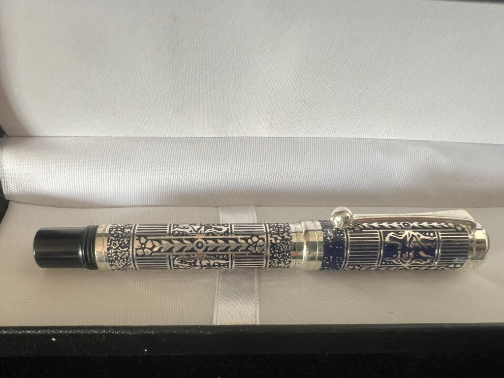 🔴 LAURA BIAGIOTTI penna stilografica metallo bassorilievi blu pennino iridium