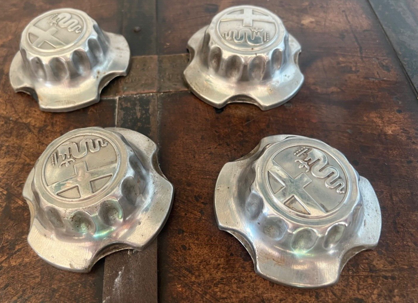 Red Alfa Sud Wheel Cup Sprnt Metal Car Original Hubcaps 4 Pieces