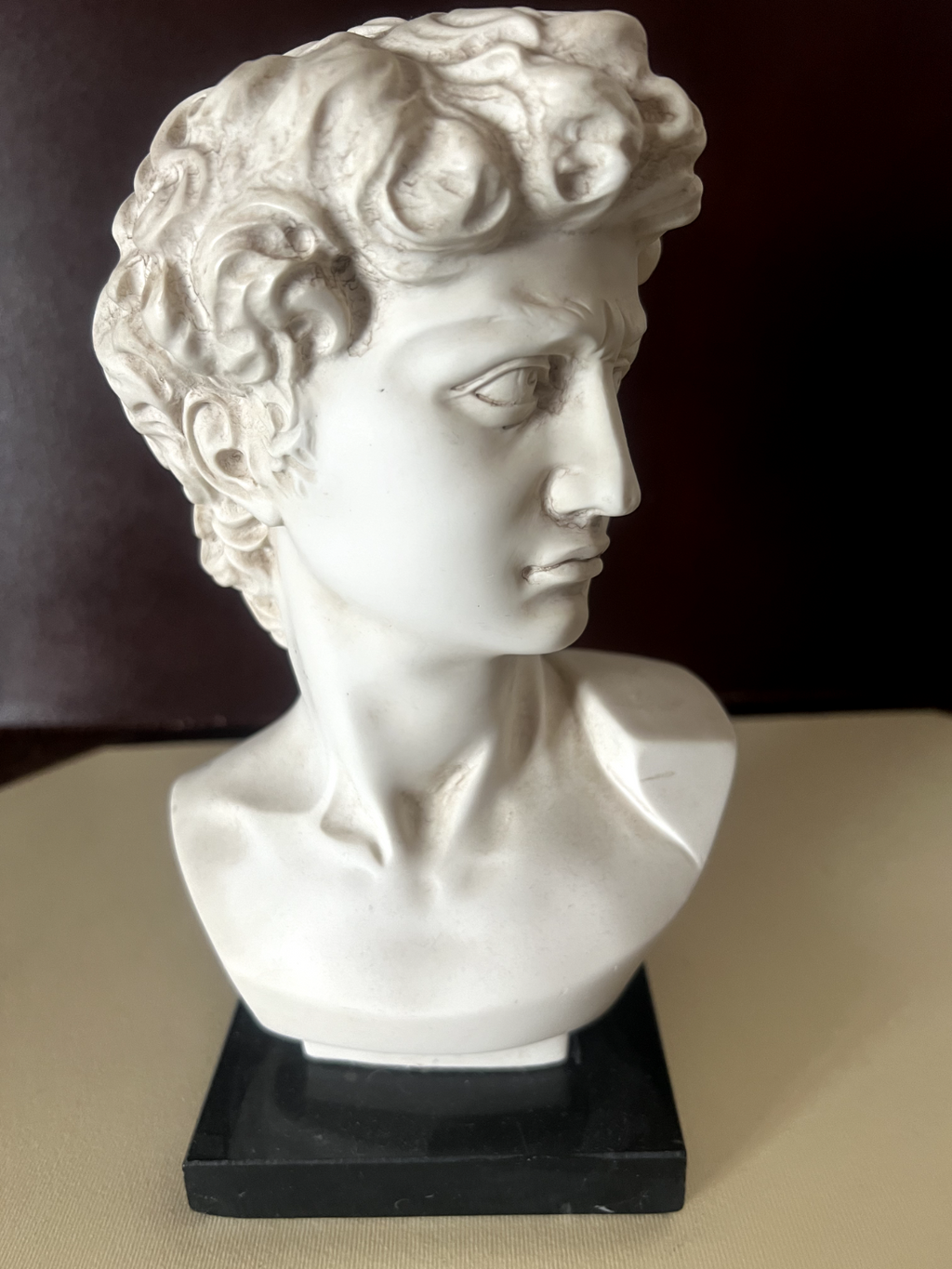 David Statue Sculpture Base Marbre Signé Bessi Bibliothèque Buste L 10 H 22 CM