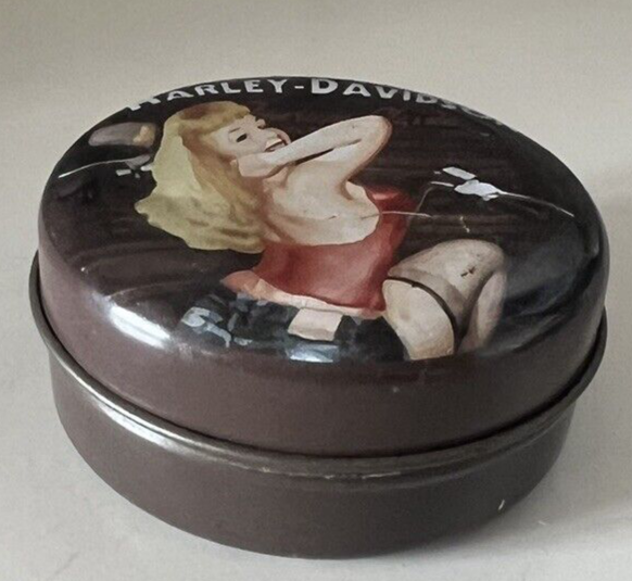 Harley Davidson Box Of Tin With Pin Up, for Objects L 6,4 CM, Vintage