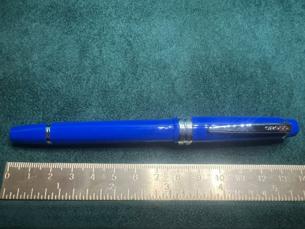 🔴 CROSS penna stilografica blu cobalto con profili cromati pennino M cartuccia