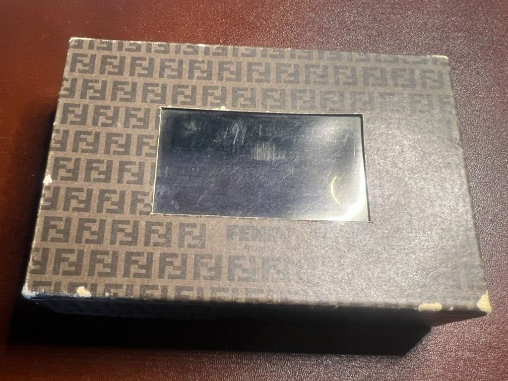 Fendi Portefeuille Homme Tissu Citrouille Bleu Interne Cuir Avec Crochet Rétro