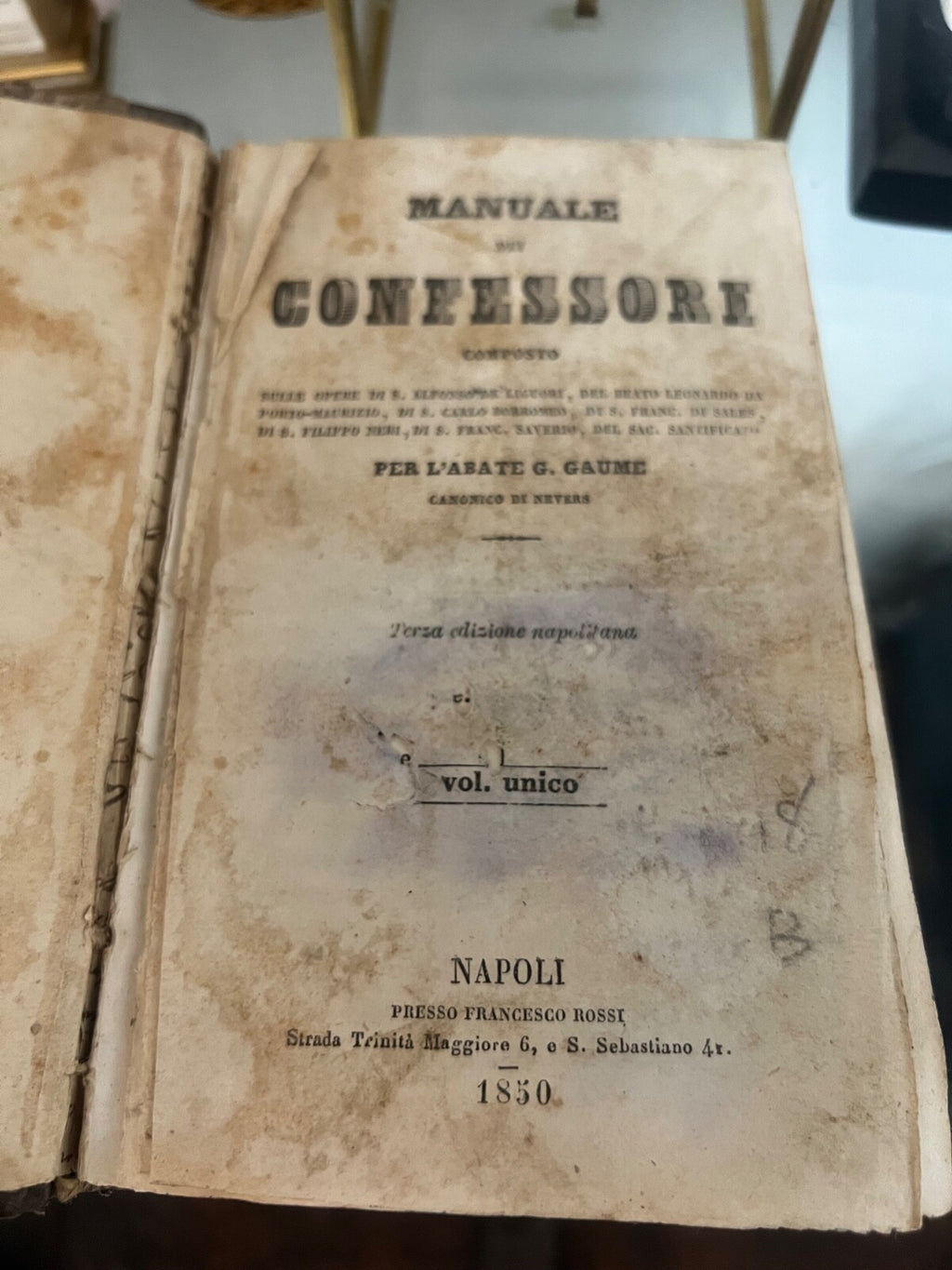 🔴 Libro MANUALE DEI CONFESSORI per l'abate Gaume canonico Nevers Napoli 1850