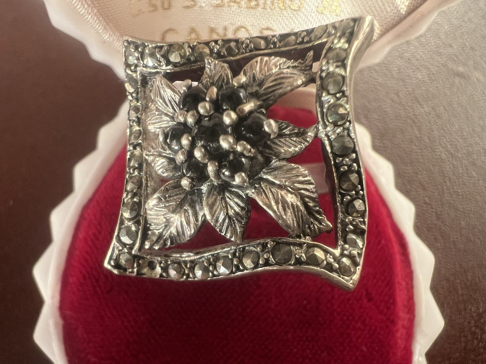 🔴 Anello donna ARGENTO 925 floreale marcassiti misura 18 vintage