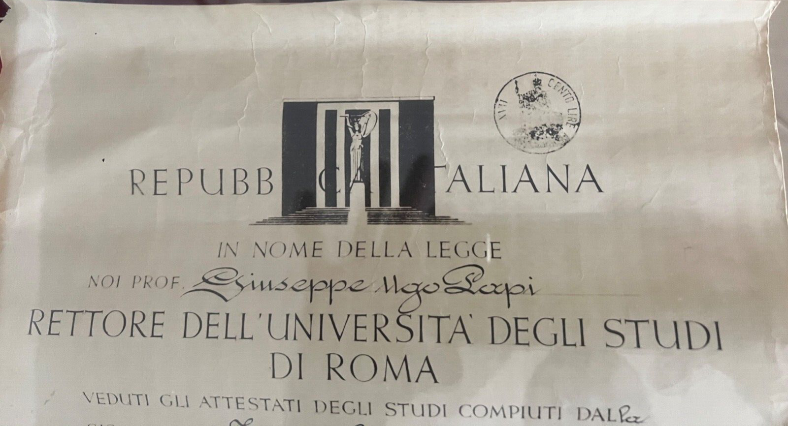 Diplôme Universitaire République Italienne Docteur En Jurassique Roma Du 1959