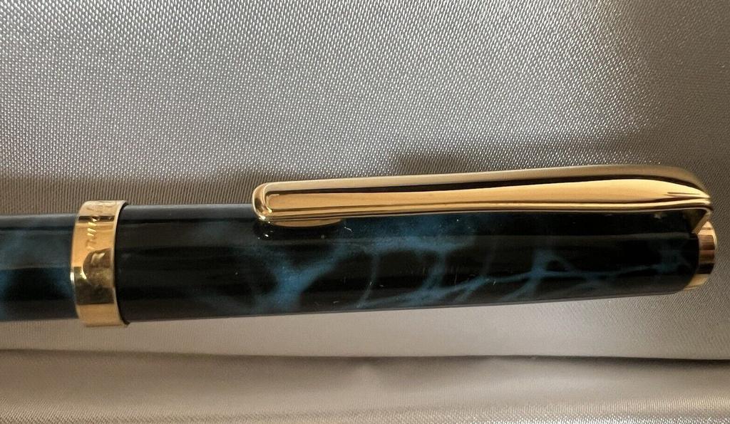 Reform Stylo-Plume Sphère Laque Bleu Marbré Profils Doré Années 1970 Vintage