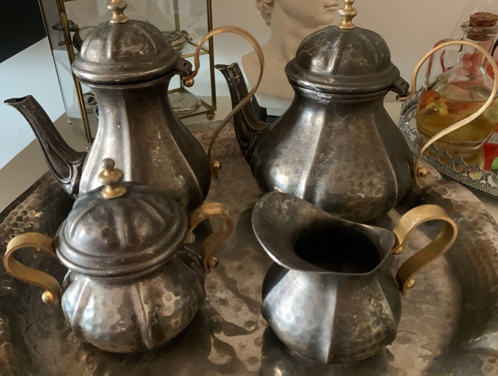 🔴 Servizio da the caffè RIBATTUTO A MANO in silver plated vintage
