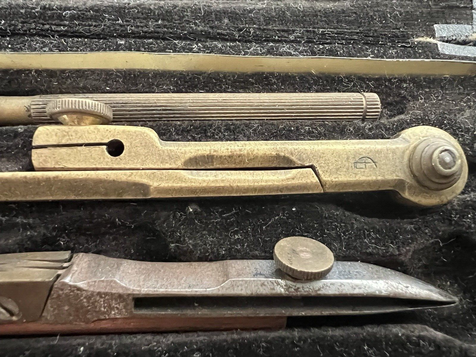 🔴 COMPASSI MILANO disegno tecnico ottone scatola velluto legno pelle VINTAGE