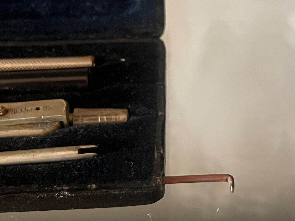 🔴 RICHTER Zirkel, technische Zeichenbox, Samt, Holz, Leder, komplett, VINTAGE 