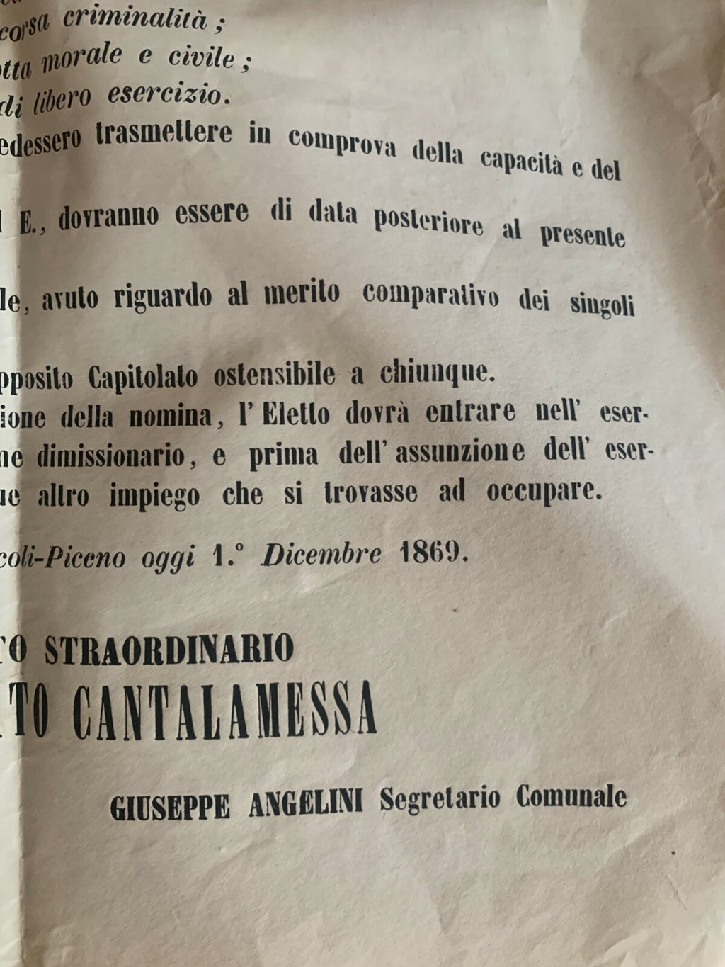 Bekanntmachung des Wettbewerbs von Ascoli Piceno MEDIZIN UND CHIRURGIE Ära 1869 
