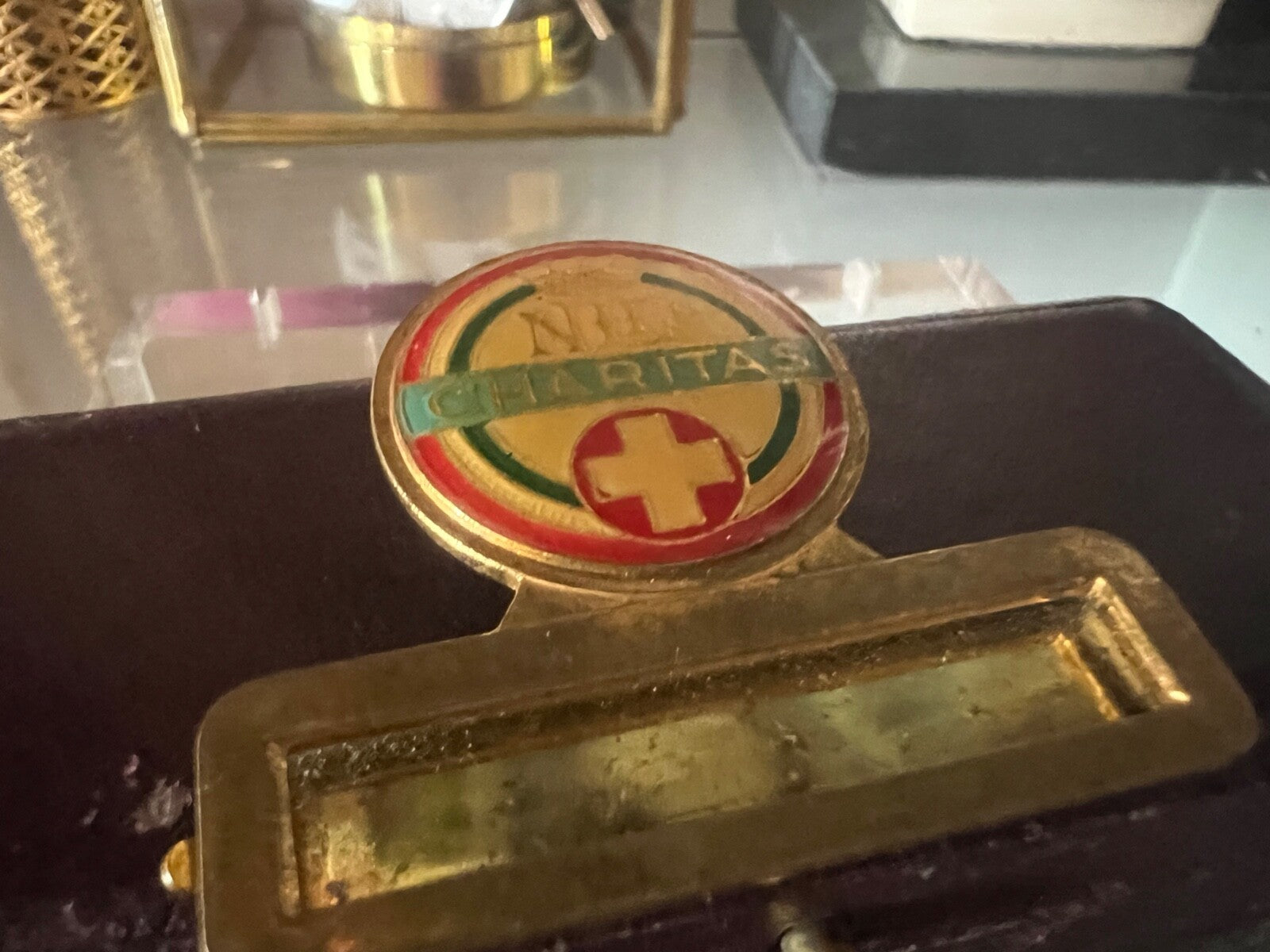 Nld Medals Cross Red Caritas for Jacket Shirt Varnish Marker Name Vintage
