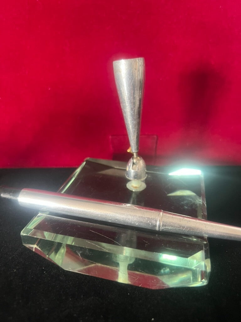 🔴 Supporto PENNA STILOGRAFICA stiloforo base portapenna da scrivania vetro