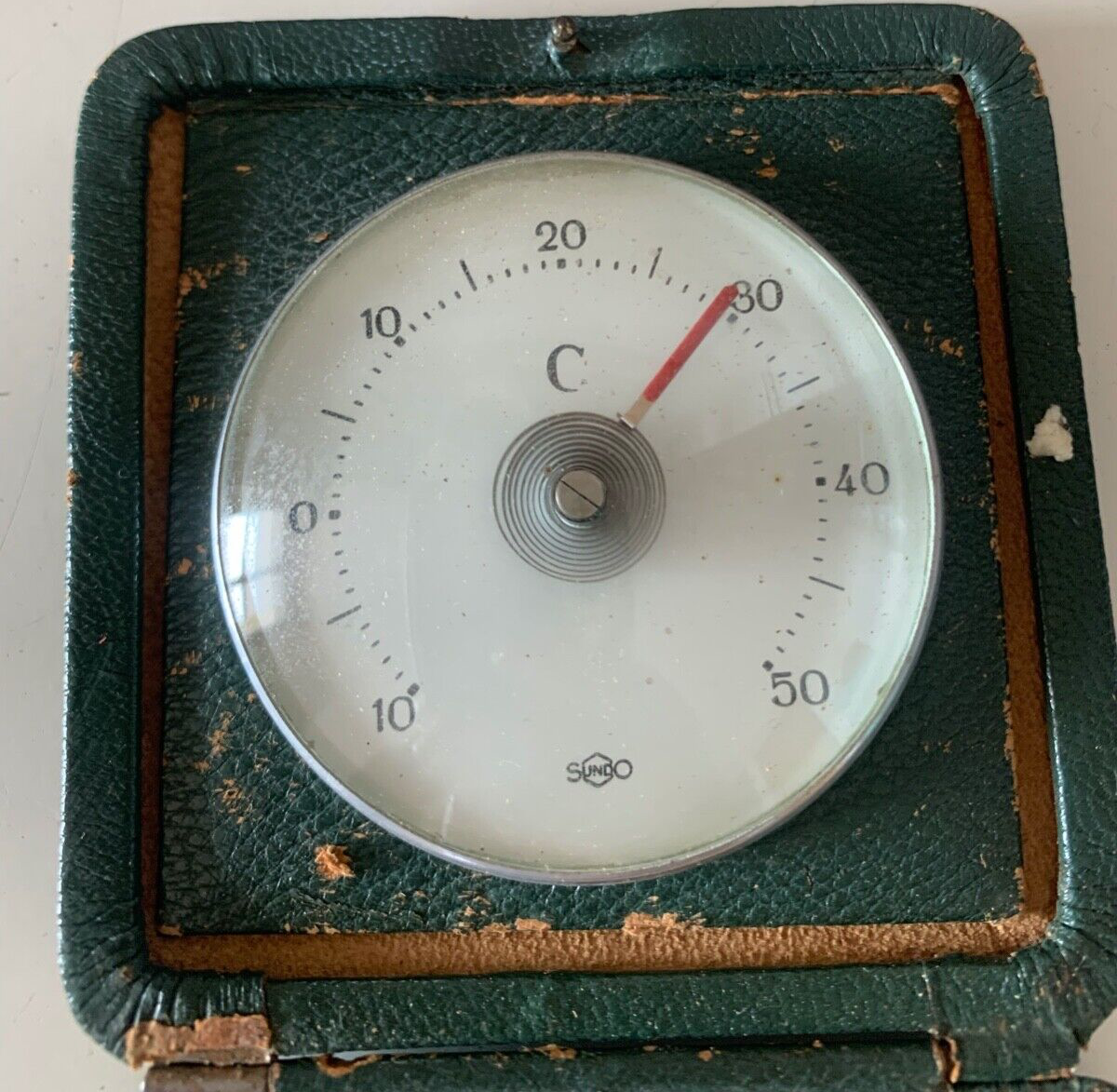 🔴 SUNDO Vintage Faltbares Tischthermometer aus Leder 