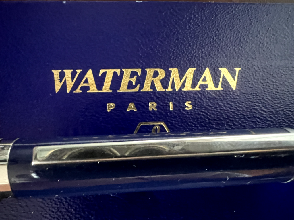 🔴 WATERMAN penna stilografica lacca blu profili cromati a cartuccia pennino F
