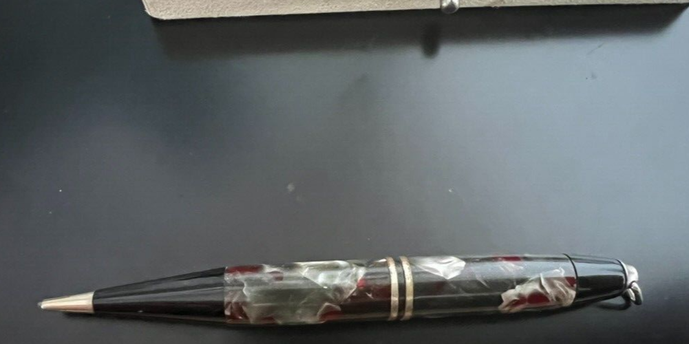 🔴 Vintage-Druckbleistift aus marmoriertem Zelluloid mit Haken. 