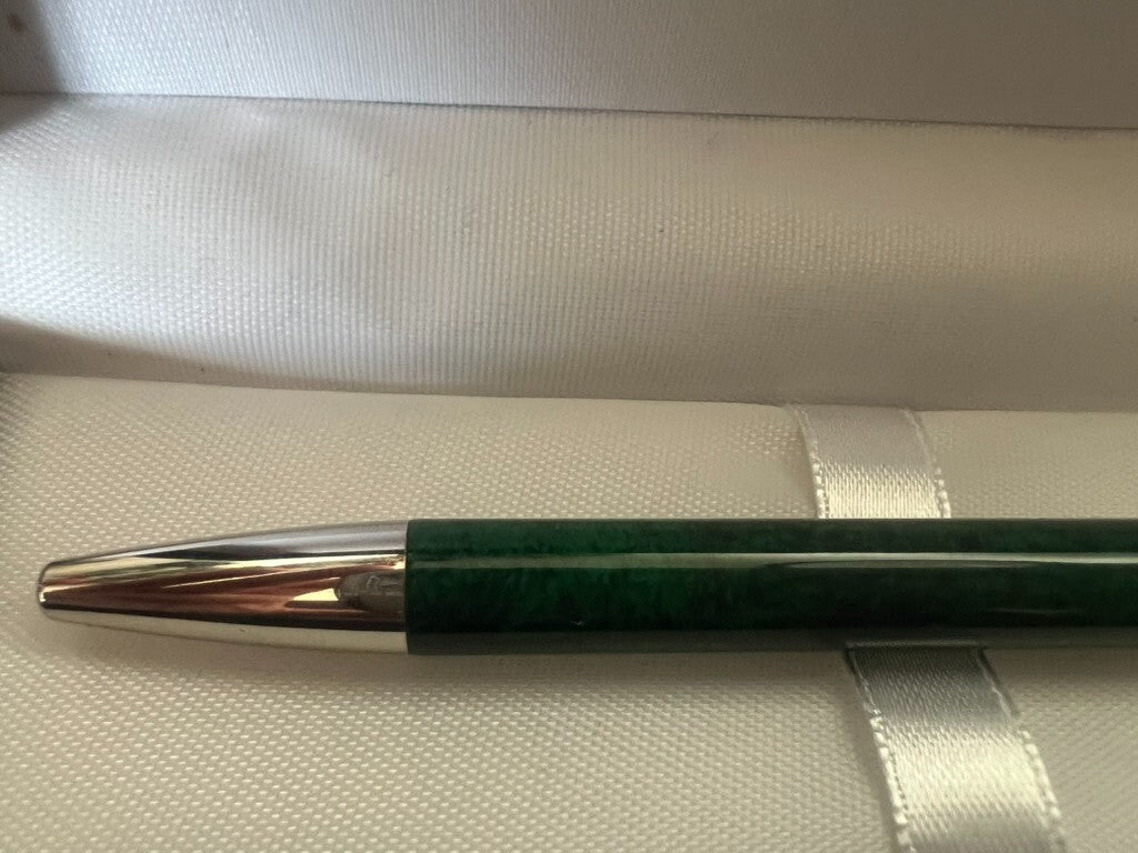 Stylo-Plume Sphère Argent 925 Laque Vert Bouton Snap Écrit Vintage 23