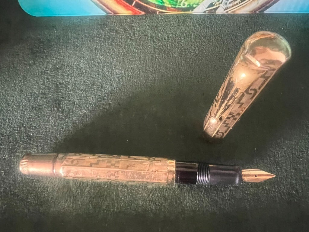 🔴 GOLDSTAR penna stilografica placcata oro pennino ORO pulsante scrive vintage
