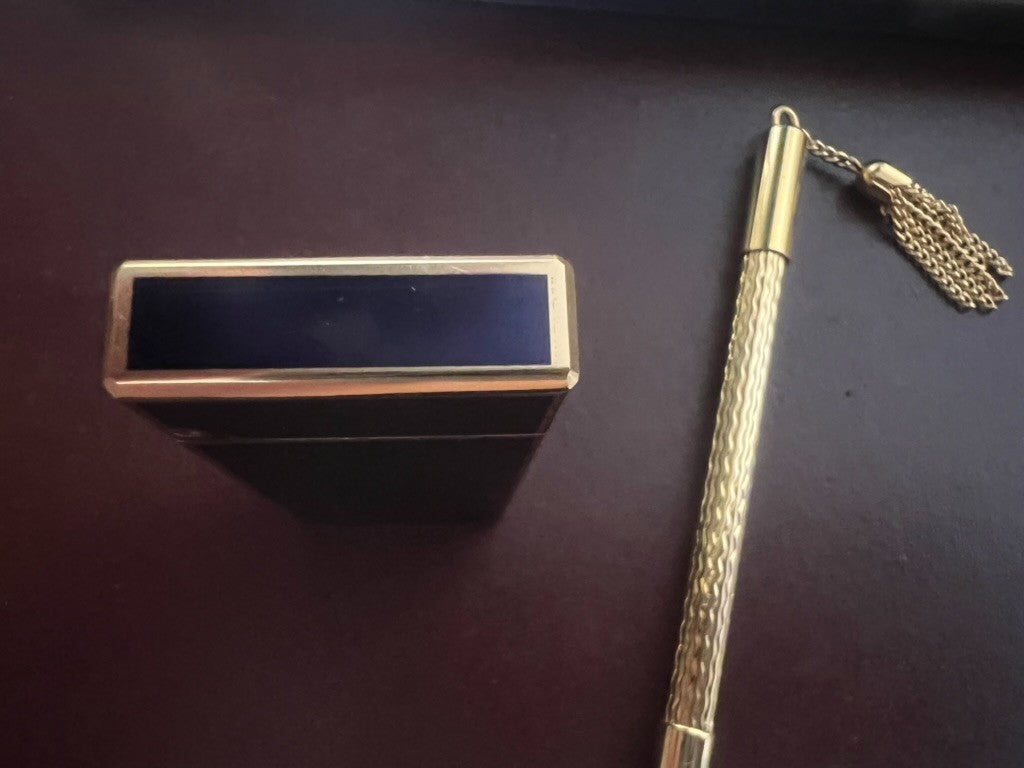 Luis Gerard Lighter Lacquer Blue Works And Pen Silver Plated Gold 24 KT