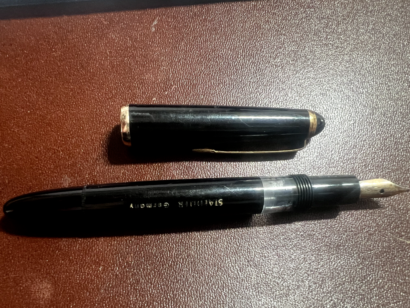 🔴 STAEDTLER penna stilografica PISTONE nera dorata pennino laminato oro vintage
